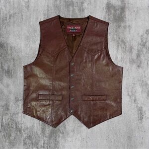 Saguaro West Genuine Leather Vest Western Button Brown Men's XL